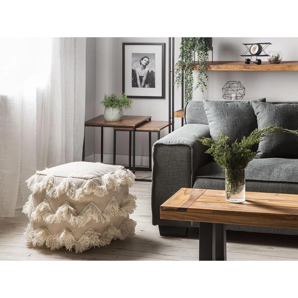 Beliani Poef NASHIK - Beige Katoen, Wol 6 Beliani Poef NASHIK - Beige Katoen, Wol - Afbeelding 4