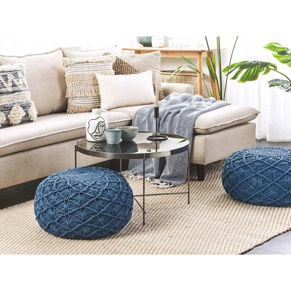 Beliani Poef BERKANE - Blauw Katoen 4 Beliani Poef BERKANE - Blauw Katoen - Afbeelding 2