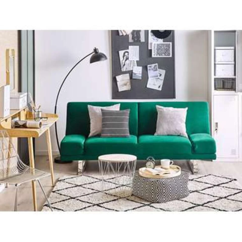 Beliani Slaapbank - YORK Groen Fluweel 4 Beliani Slaapbank - YORK Groen Fluweel - Afbeelding 2