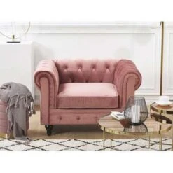 Beliani Fauteuil CHESTERFIELD - Roze Fluweel 7 Beliani Fauteuil CHESTERFIELD - Roze Fluweel -Meubelwinkel 5dc971e9a3624e5e8aa58de935995f52