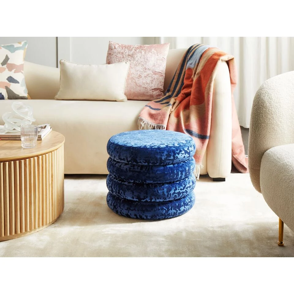 Beliani Poef BREWTON - Blauw Fluweel 4 Beliani Poef BREWTON - Blauw Fluweel - Afbeelding 2