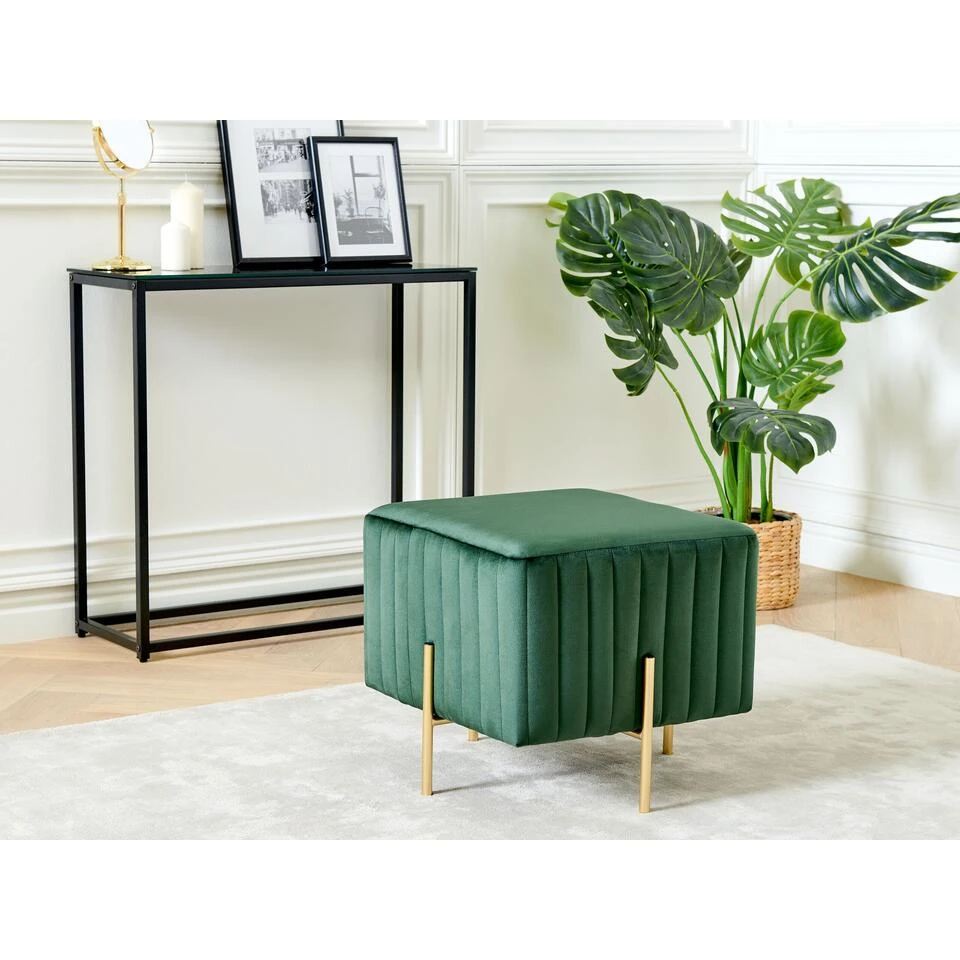 Beliani Hocker DAYTON - Groen Fluweel 4 Beliani Hocker DAYTON - Groen Fluweel - Afbeelding 2