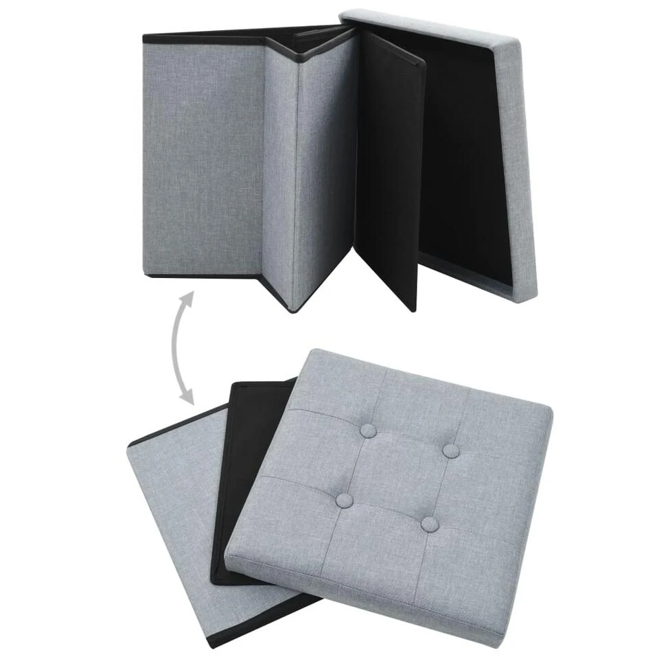 VidaXL Opbergkruk Inklapbaar Kunstlinnen Lichtgrijs 4 VidaXL Opbergkruk Inklapbaar Kunstlinnen Lichtgrijs - Afbeelding 2