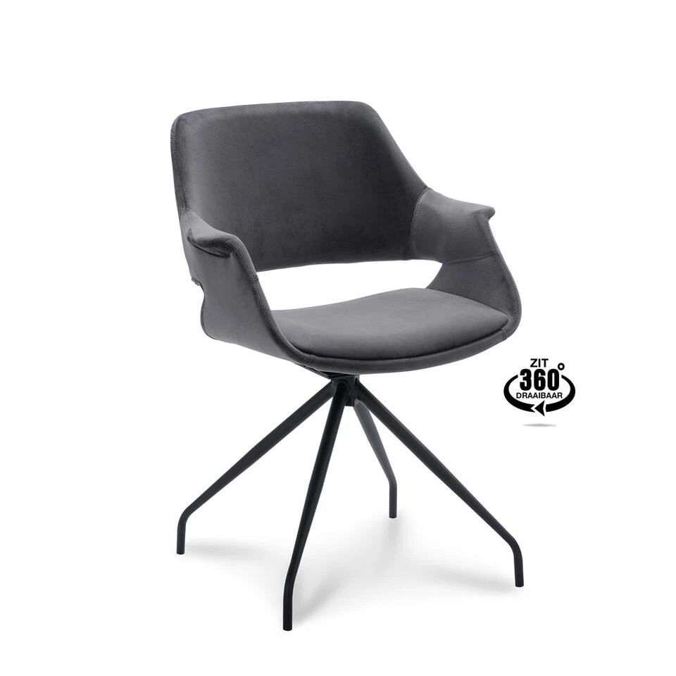 Eetkamerstoel Riccione - Velvet - Donkergrijs 4 Eetkamerstoel Riccione - Velvet - Donkergrijs - Afbeelding 2