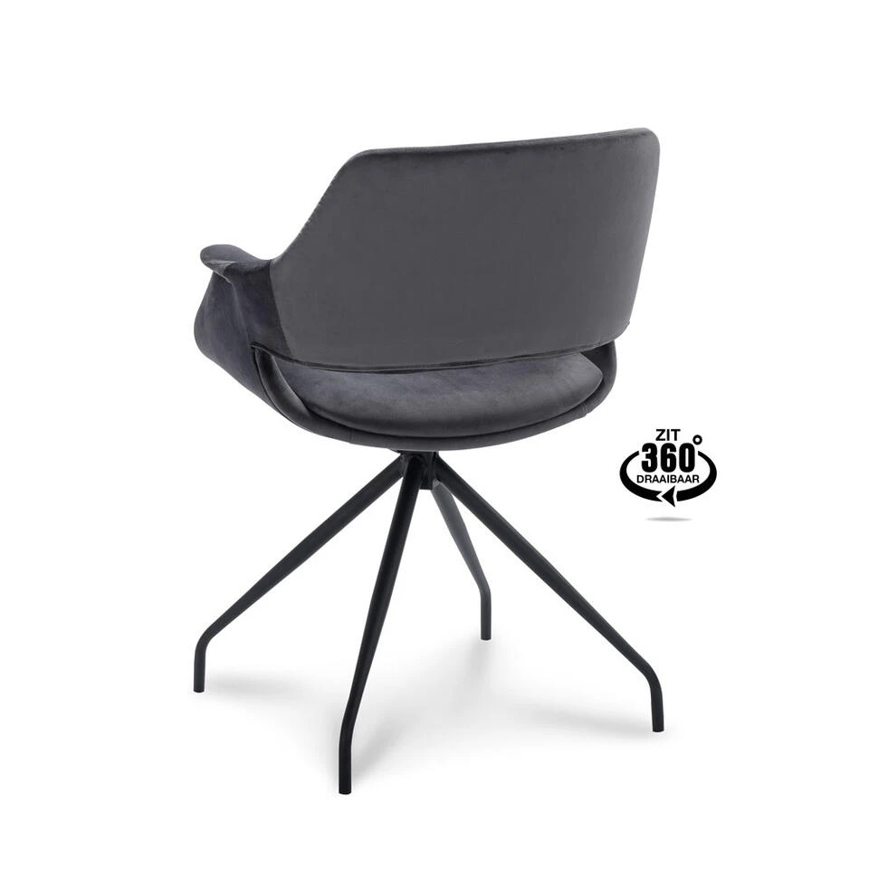 Eetkamerstoel Riccione - Velvet - Donkergrijs 5 Eetkamerstoel Riccione - Velvet - Donkergrijs - Afbeelding 3