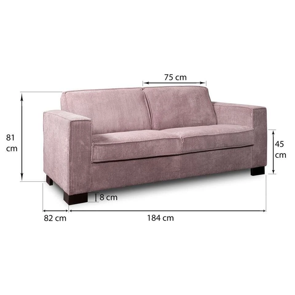 Bank Stuttgart 3-zits - Ribcord - Roze 6 Bank Stuttgart 3-zits - Ribcord - Roze - Afbeelding 4