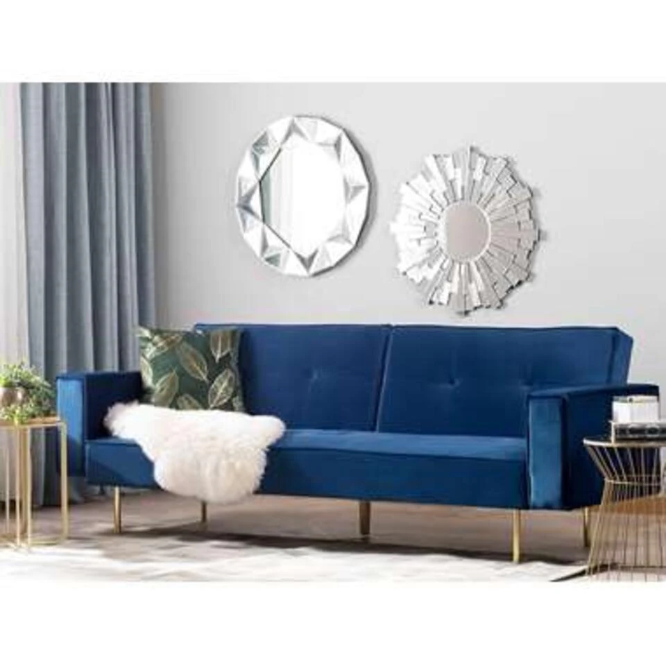 Beliani Driezitsbank - VISNES Blauw Fluweel 4 Beliani Driezitsbank - VISNES Blauw Fluweel - Afbeelding 2