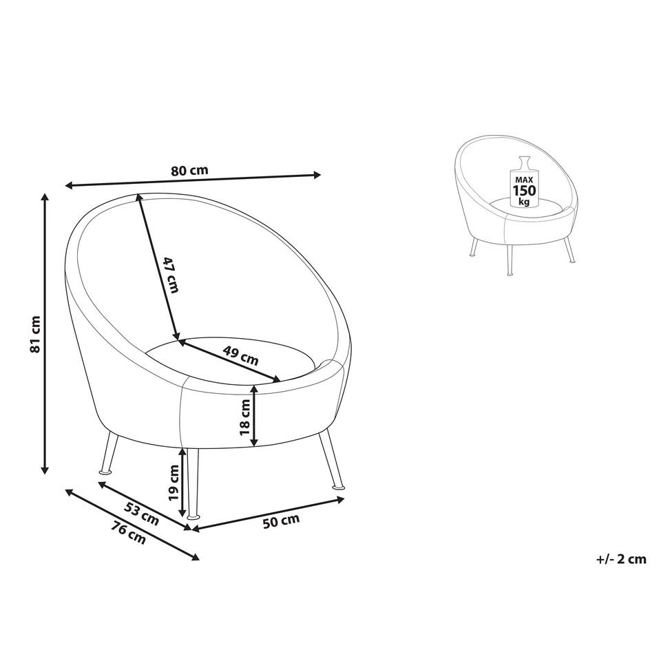 Beliani Fauteuil LANGA - Grijs Fluweel 5 Beliani Fauteuil LANGA - Grijs Fluweel - Afbeelding 3