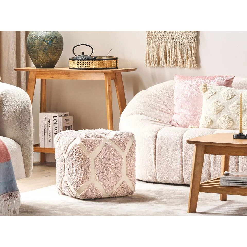 Beliani Poef ROJHAN - Beige Katoen 4 Beliani Poef ROJHAN - Beige Katoen - Afbeelding 2