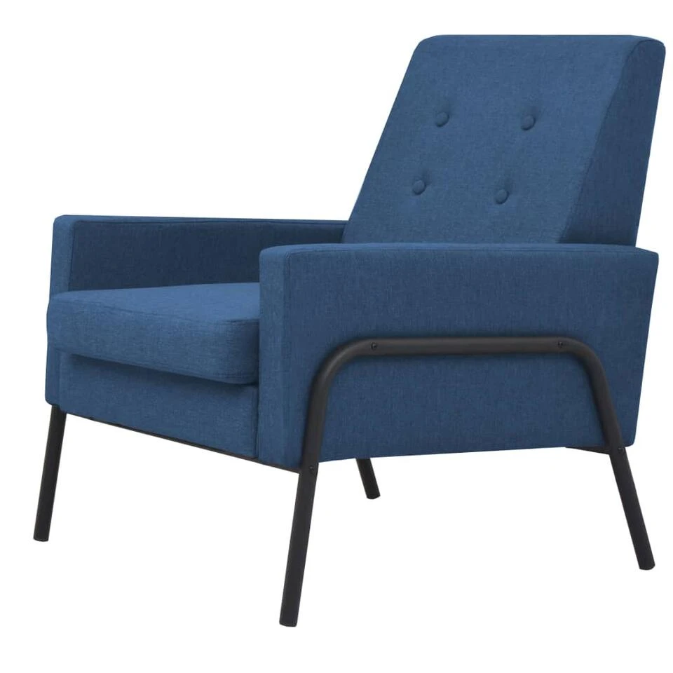VidaXL Fauteuil Staal En Stof Blauw 4 VidaXL Fauteuil Staal En Stof Blauw - Afbeelding 2