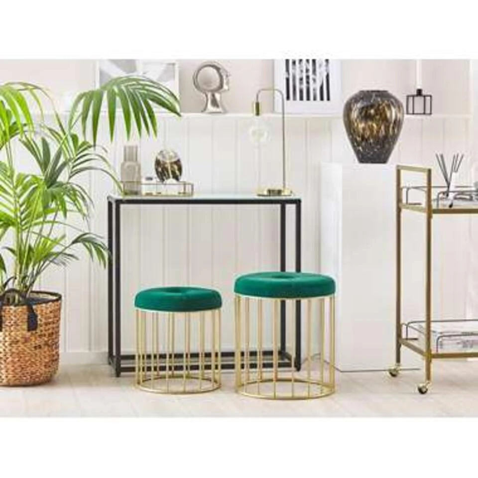 Beliani Hocker LUBBOCK - Groen Fluweel 4 Beliani Hocker LUBBOCK - Groen Fluweel - Afbeelding 2