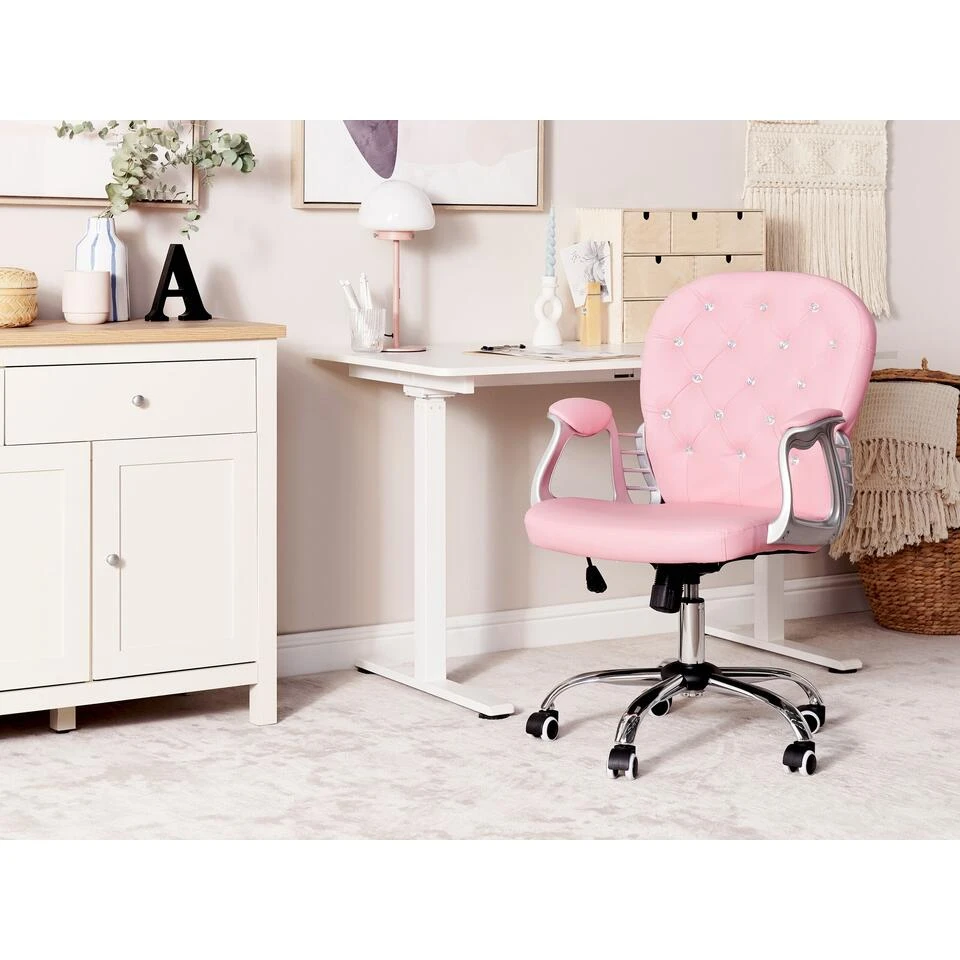 Beliani Bureaustoel PRINCESS - Roze Kunstleer 4 Beliani Bureaustoel PRINCESS - Roze Kunstleer - Afbeelding 2