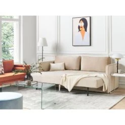 Beliani Driezitsbank - EKSJO Beige Fluweel -Meubelwinkel dff2f80b2ba647caaf5c876742e3d835