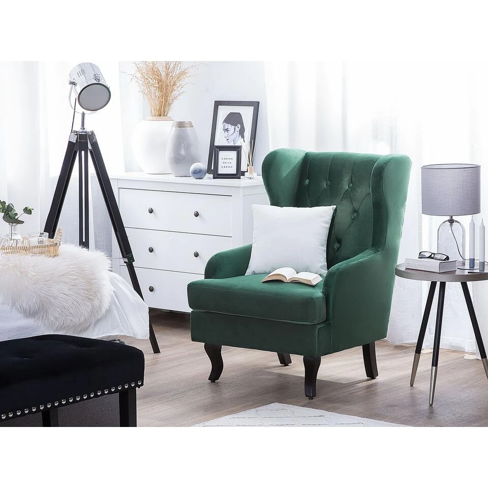 Beliani Oorfauteuil ALTA - Groen Fluweel 3 Beliani Oorfauteuil ALTA - Groen Fluweel - Afbeelding 2