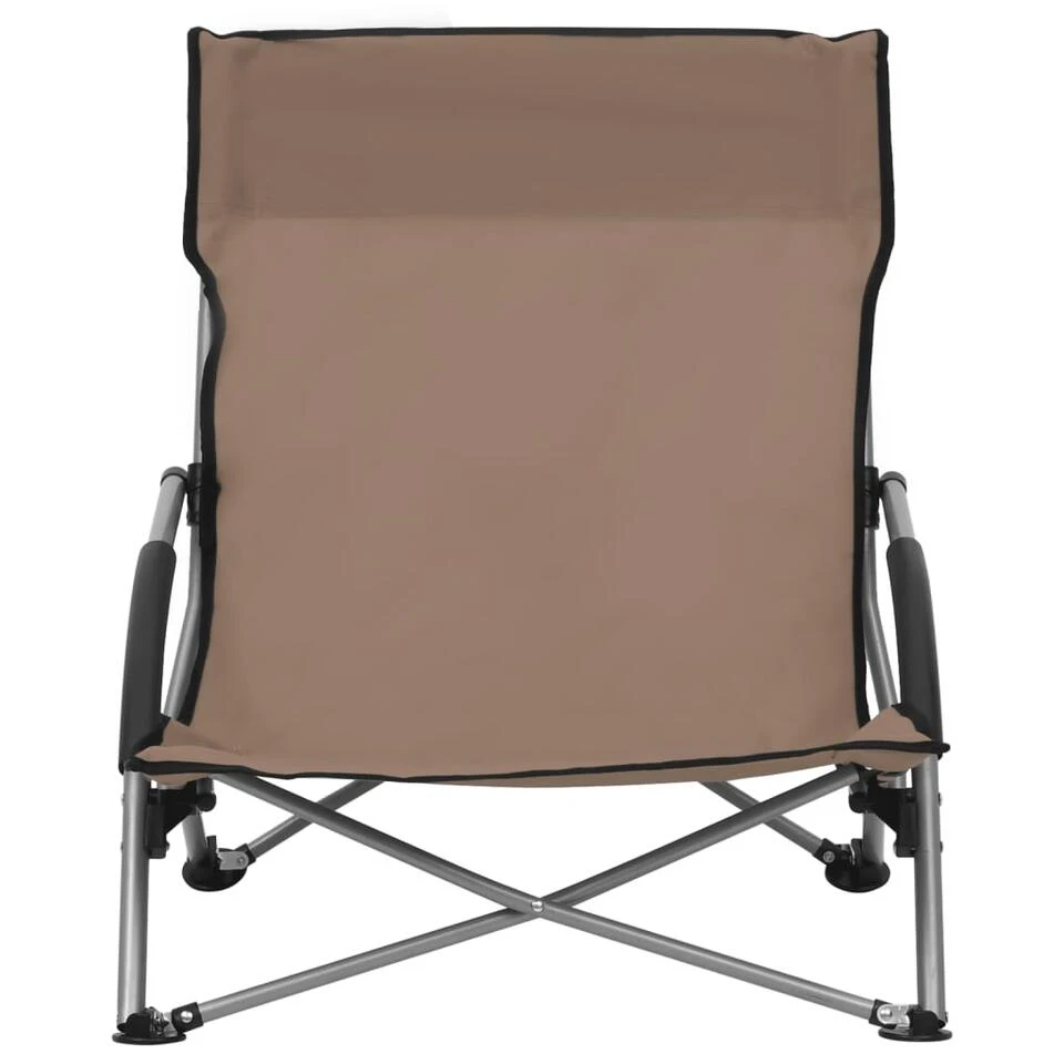 VidaXL Strandstoelen 2 St Inklapbaar Stof Taupe 4 VidaXL Strandstoelen 2 St Inklapbaar Stof Taupe - Afbeelding 2