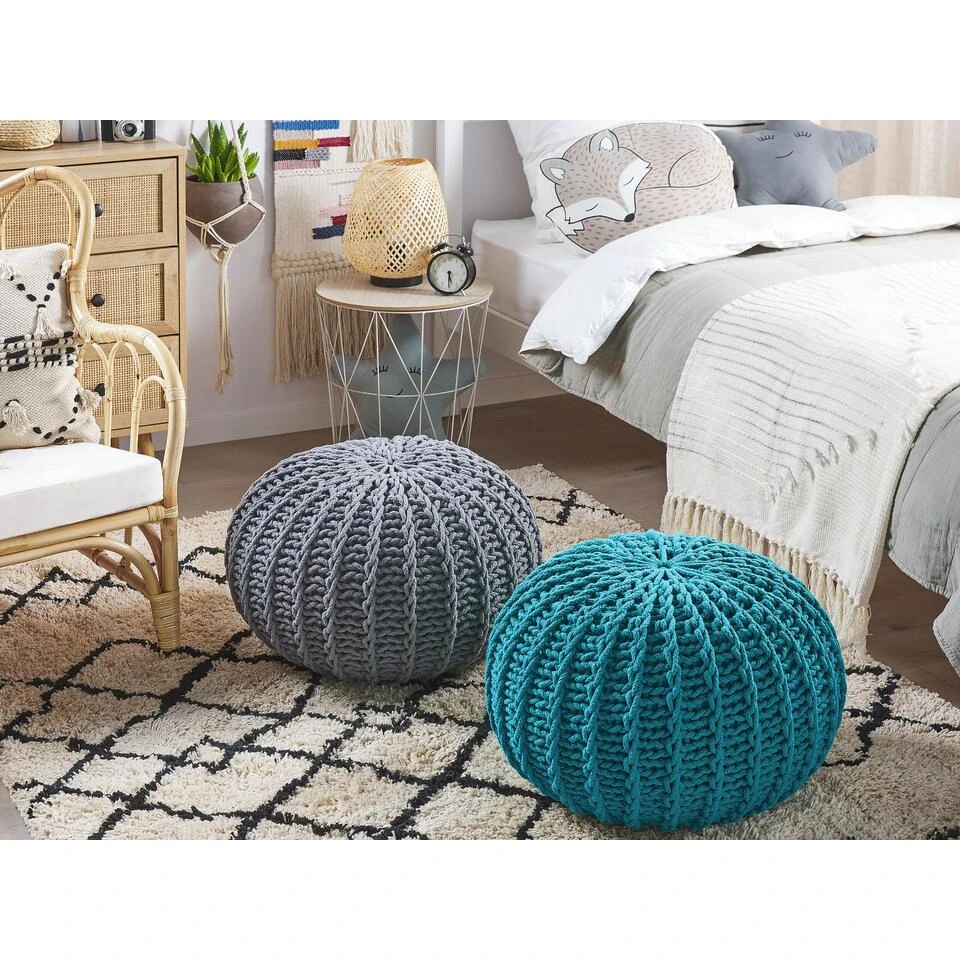 Beliani Poef CONRAD - Blauw Katoen 4 Beliani Poef CONRAD - Blauw Katoen - Afbeelding 2