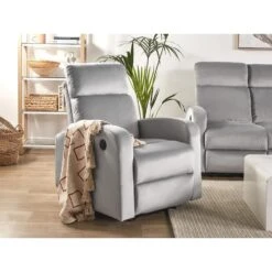 Beliani TV-fauteuil VERDAL - Grijs Fluweel -Meubelwinkel e6af1c09d95e455e9750c703520a55b6