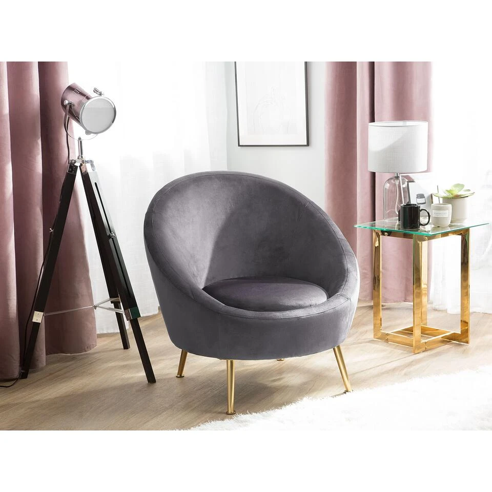 Beliani Fauteuil LANGA - Grijs Fluweel 4 Beliani Fauteuil LANGA - Grijs Fluweel - Afbeelding 2