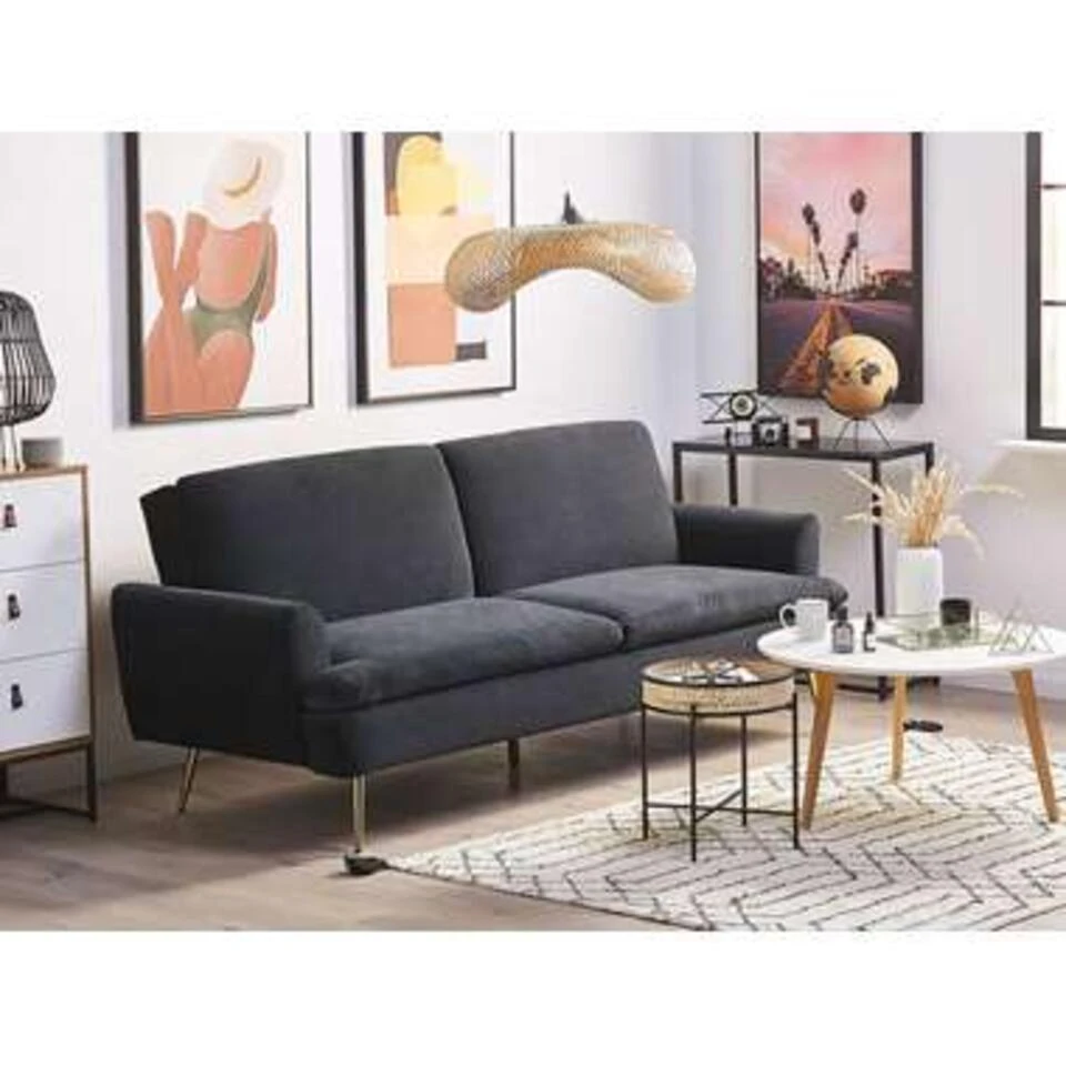 Beliani Slaapbank - VETTRE Zwart Fluweel 4 Beliani Slaapbank - VETTRE Zwart Fluweel - Afbeelding 2